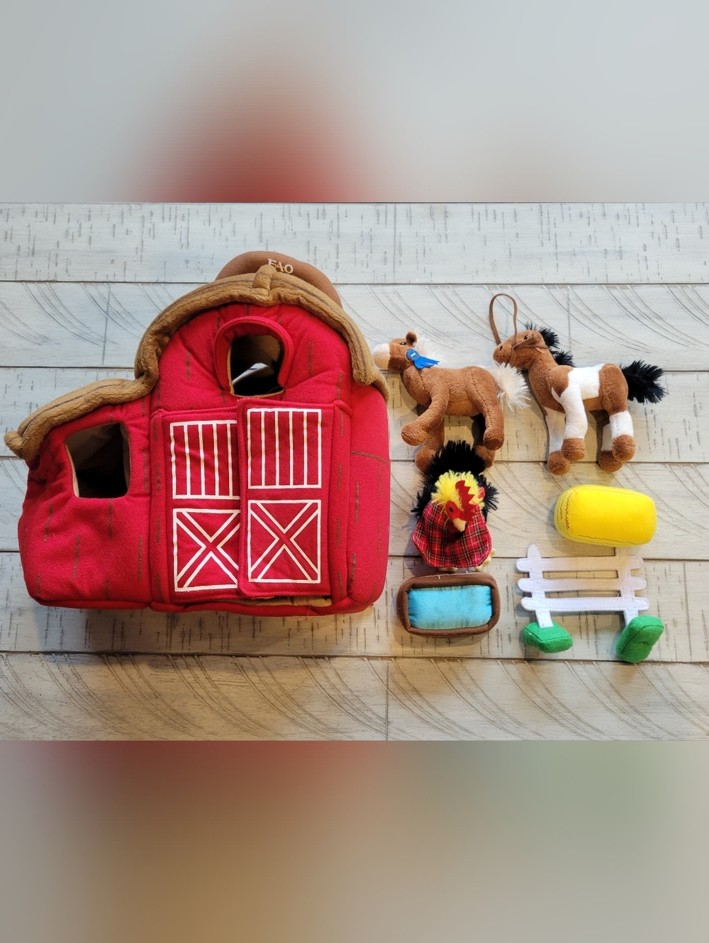 FAO Schwarz Soft Red Plush Horse Barn Playset Rare